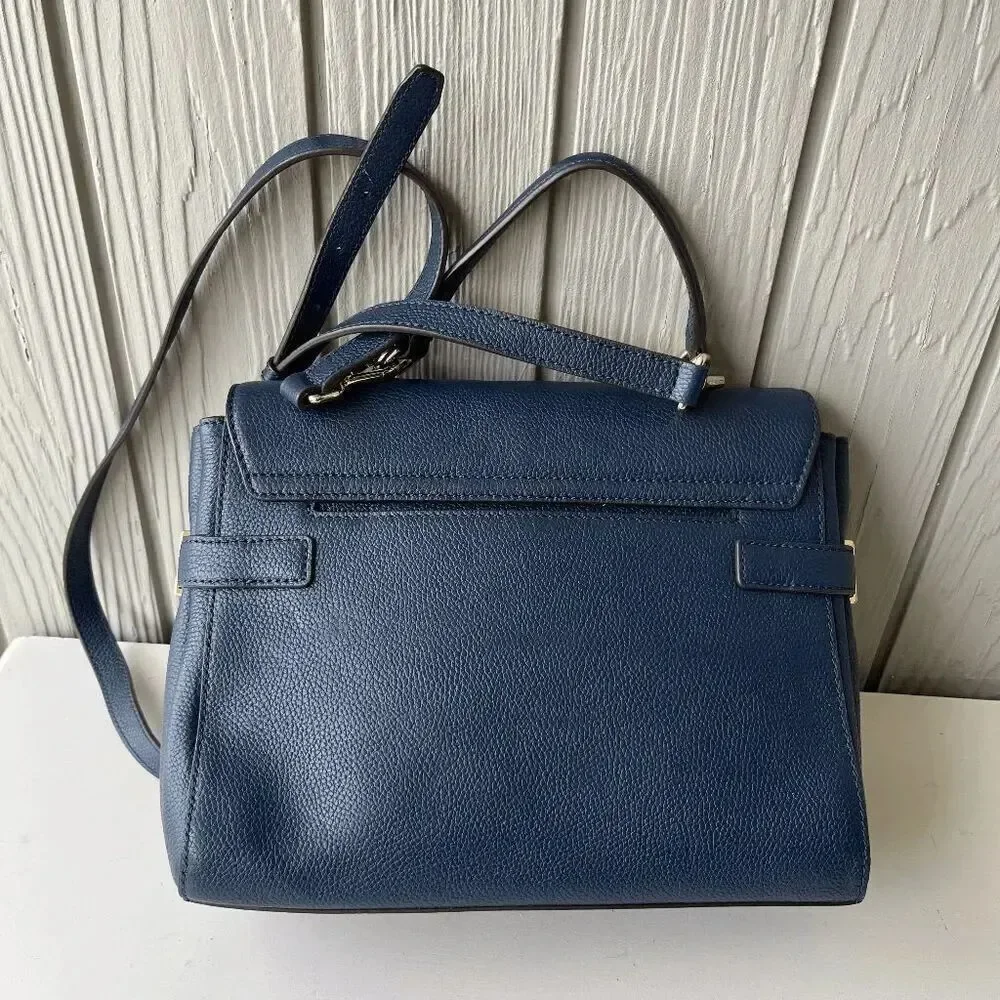 Michael Kors Navy Leather Satchel Crossbody Bag Gold Hardware Top Handle